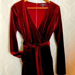 Lulus Burgundy Velvet Surplice Romper Size XL